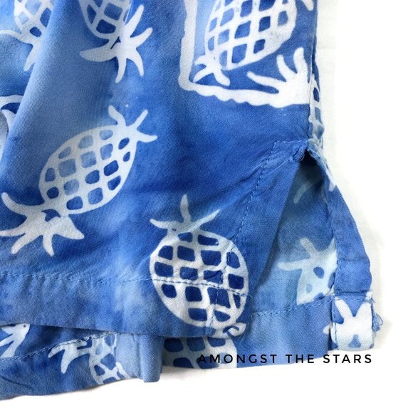 Pineapple Blue White Tie Dye Button Down Shirt Top - Picture 6 of 7